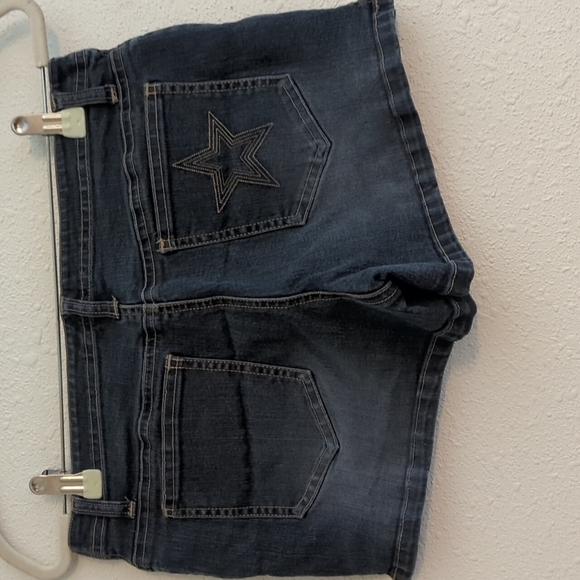 Y2K Tilt Micro Mini Jean Shorts Booty Shorts 2000's Star Embroidered - Picture 9 of 9